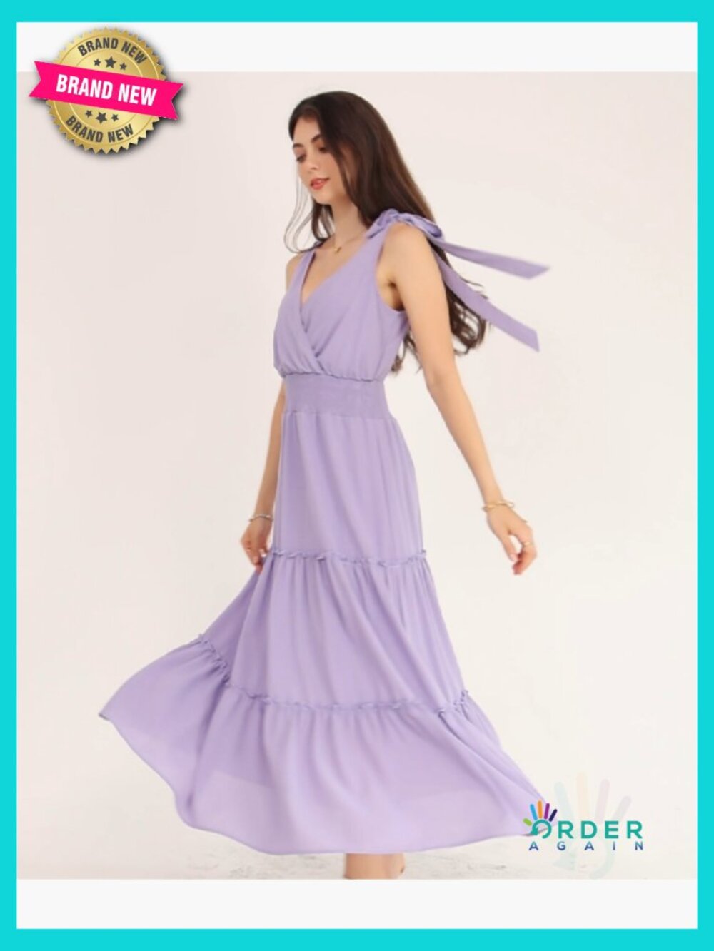 Sleeveless Tiered Maxi Dress Smocked Waist Tie Straps Boho Beach Sundress - Picture 7 of 7